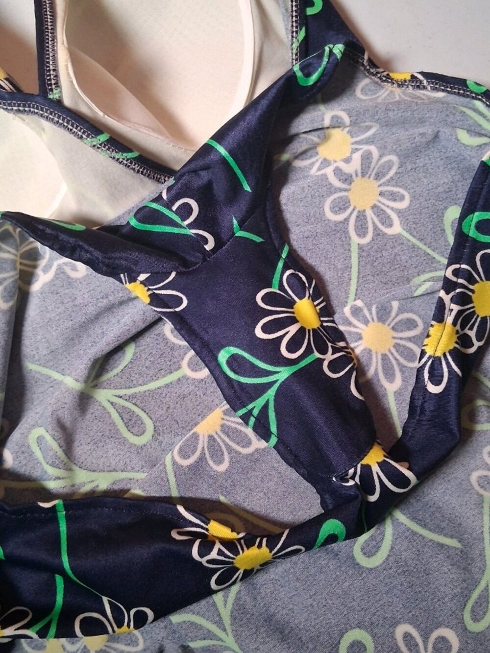 Vintage Jantzen Bathing Suit Swim Dress 16 Blue Daisy Flowers 1660s 1970s USA - Picture 16 of 16